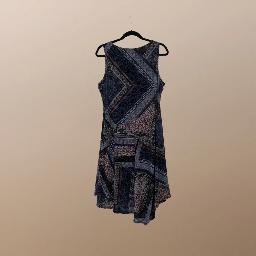 Simply Vera Sleeveless Dress Womens Large Blue Patchwork Handkerchief Hem